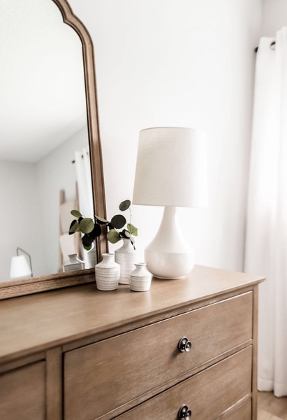 wooden dresser, bedroom dresser, wood chest, storage dresser, bedroom furniture, lifestyle, calm, neutral